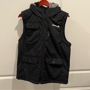 Men’s smallHurley Black Hooded Puffer Vest with Built in Mask
